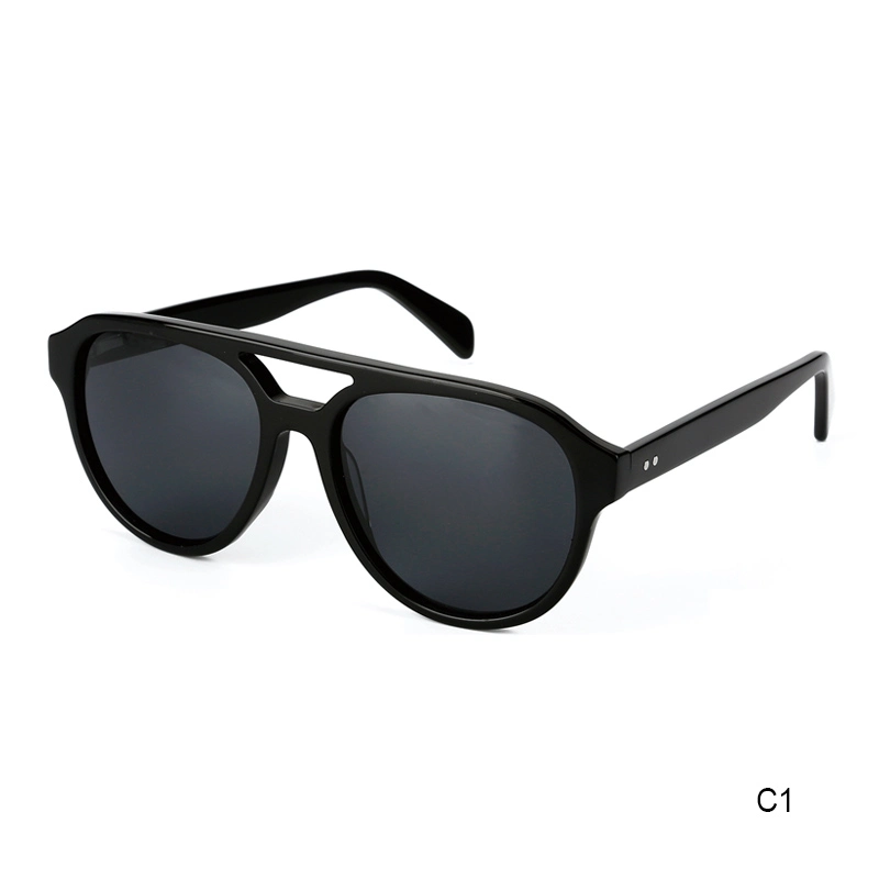 Classic Design Famous Brand Man Double Bridge UV400 Polarized Lens Handmade Acetate Sunglasses