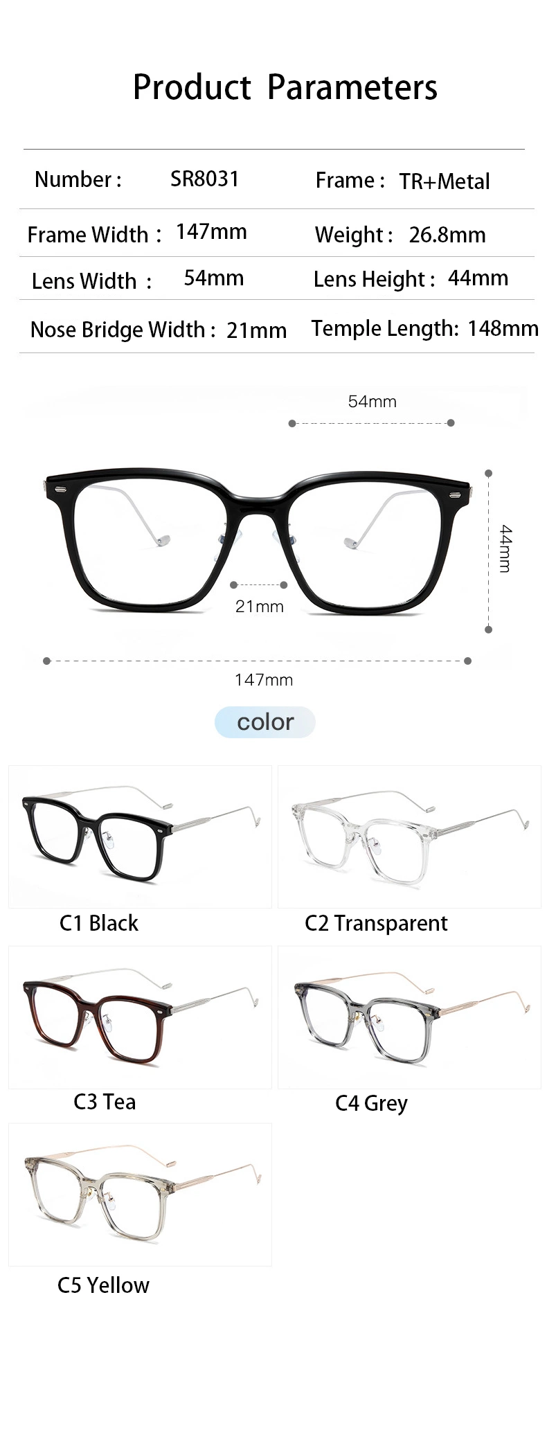 New Fashion Custom High Quality Trendy Eyewear Acetate Metal Woman Optical Glasses Tr90 Frames