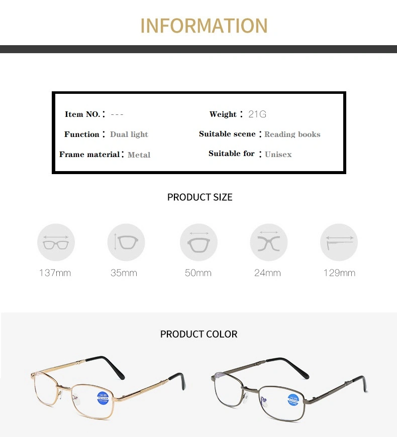 2020 Classic Fashion Pocket Portable Metal Ce Men Funny Presbyopic Glasses Flexible Adjustable Folding Reading Glasses with Case