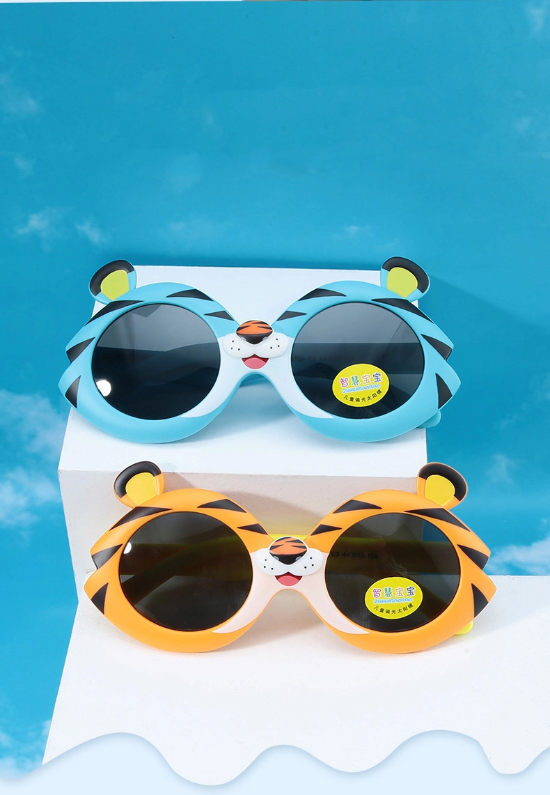 New Baby Fashion Tiger Cartoon Sunglasses Silicone Polarized Sunglasses for Children Boys and Girls Glasses