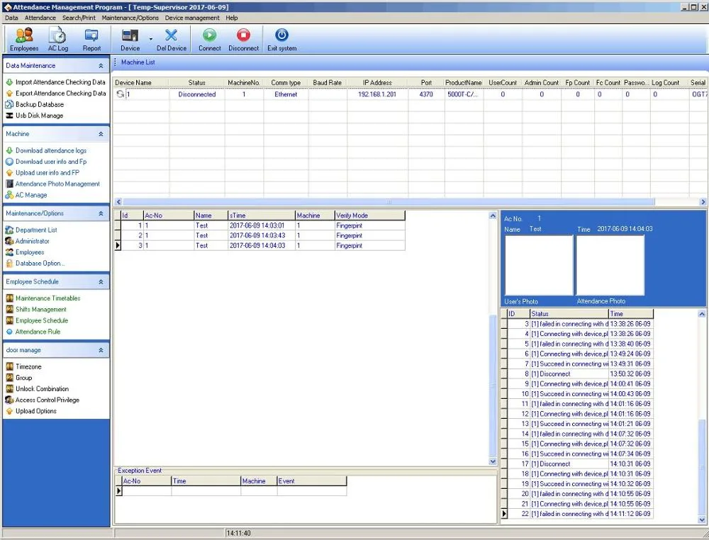 Punch Card Reader Time Attendance Terminal with Webserver