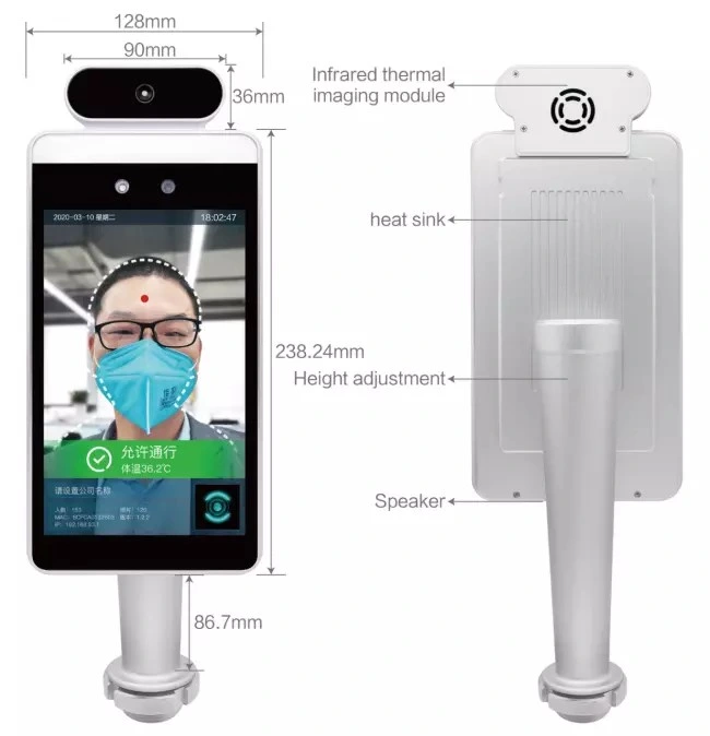 8 Inch Linux Face Recognition Temperature Detection Terminal with Heinmann Sensor