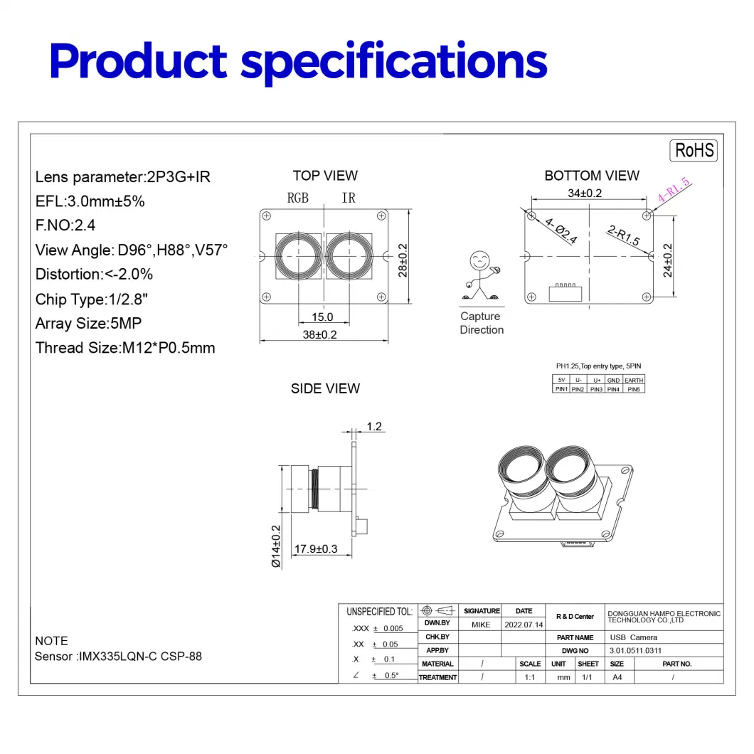 2MP Face Recognition USB 1920*1080 30fps Synchronization Binocular Mini Camera Module for Windows Linux Mac