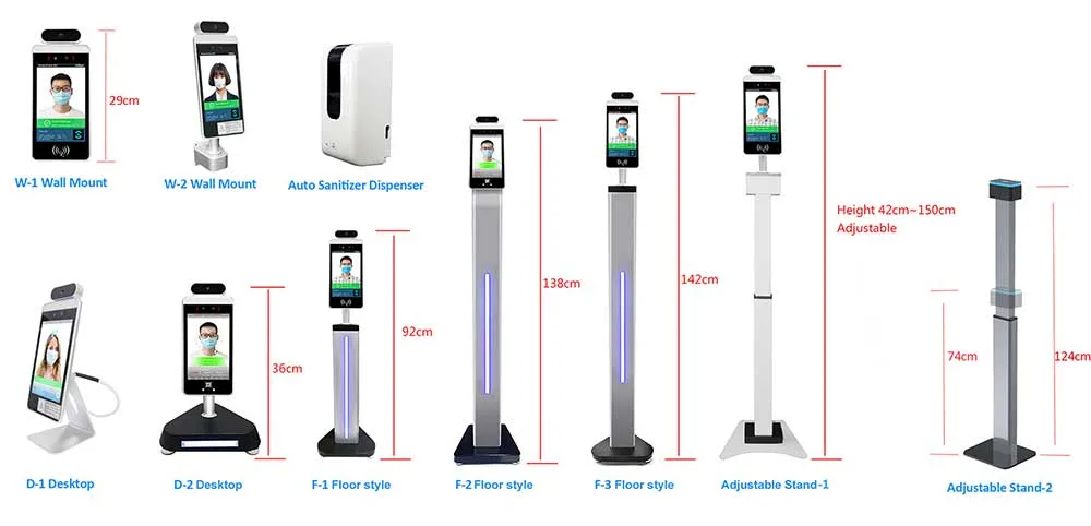 Touchless Biometric Face Recognition Thermometer Time Attendance System Hand Sanitizer Dispenser Temperature Detection Kiosk Temperature Measuring Device