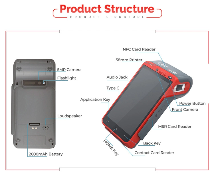 EMV PCI Handheld Android7.0 POS with Printer Barcode Scanner Fingerprint Reader Freely Sdk (HCC-Z100)