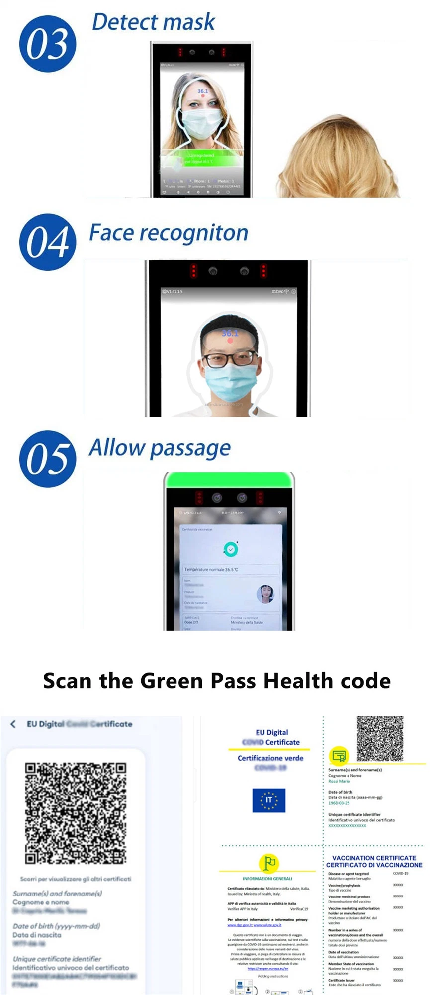 EU Health Qr Code Recognition and Temperature Detect IP Camera