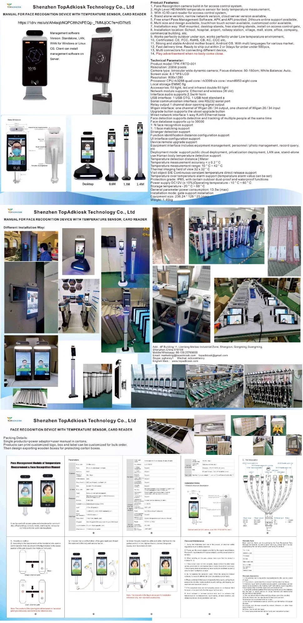 Access Control System Temperature Testing Terminal with Face Recognition Camera RFID Card Reader and Germany Temperature Sensor 8inch Screen Soap Dispenser