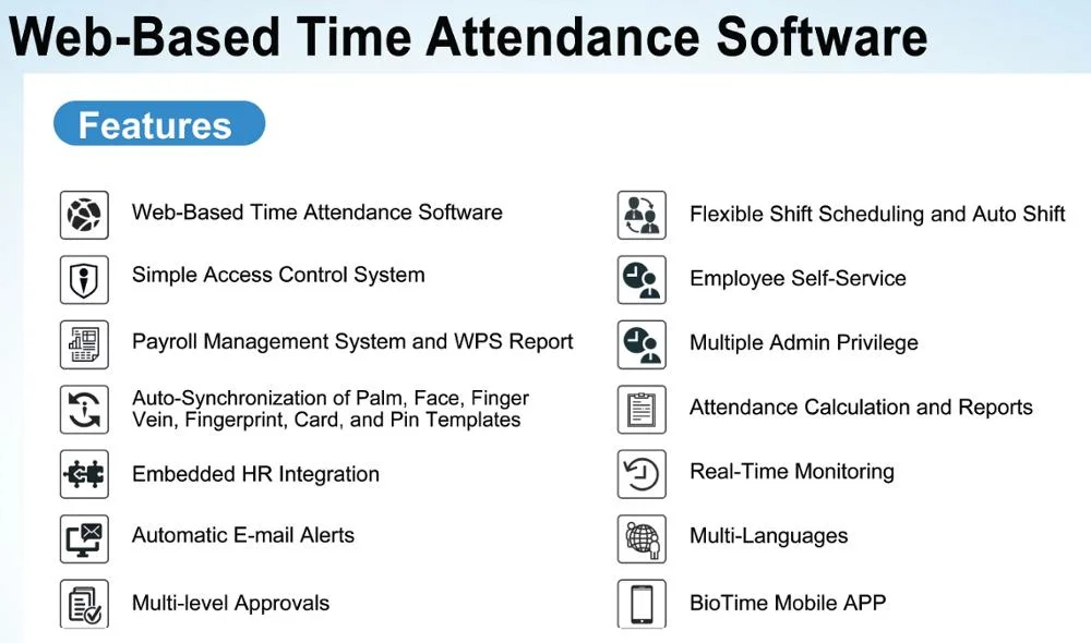 WiFi 4G Biometric Fingerprint Time Attendance Terminal with Cloud Server Software