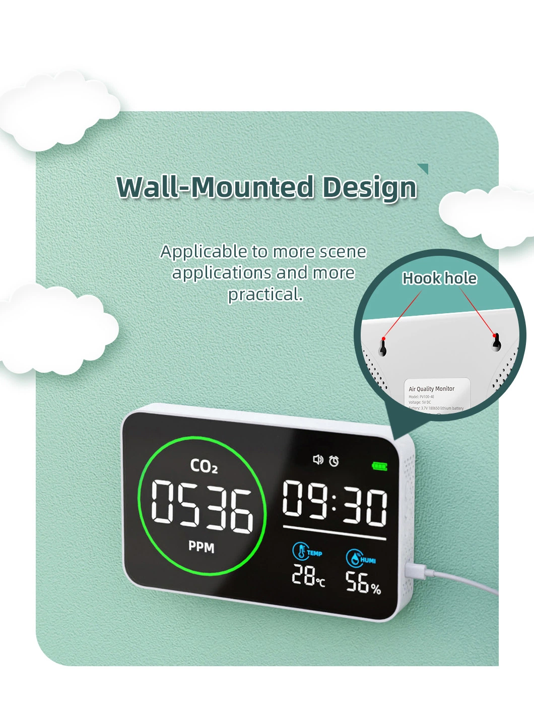 220V Direct Plug in CO2 Detector LED Screen Temperature Display Instrument CO2 Sensor Indoor CO2 Measuring Instrument