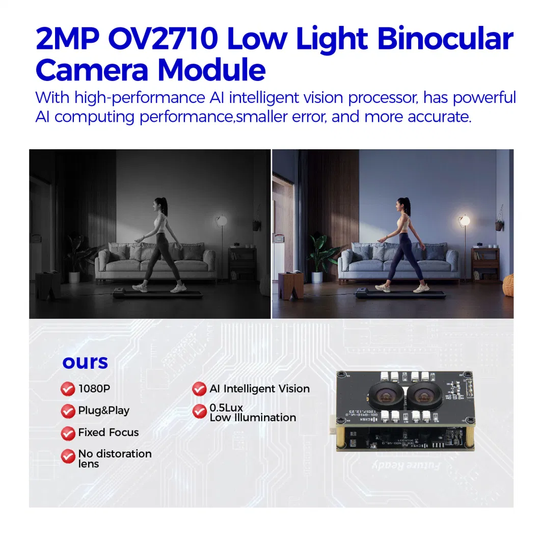 2MP Full HD Ov2710 RGB and IR CMOS Mini Camera Board Module with 95degree No Distortion Lens for 3D Liveness Detection