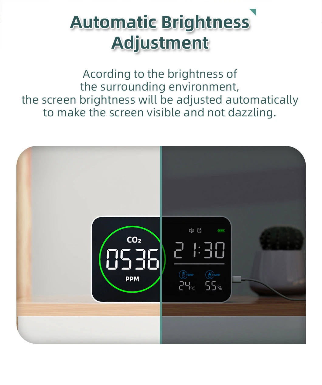 220V Direct Plug in CO2 Detector LED Screen Temperature Display Instrument CO2 Sensor Indoor CO2 Measuring Instrument