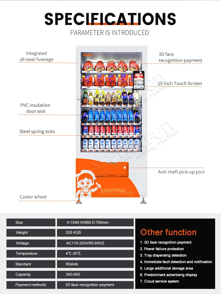 Afen Factory Wholesale 3D Face Recognition Payment Vending Machine Small Drinks and Snack Vending Machine in Malaysia