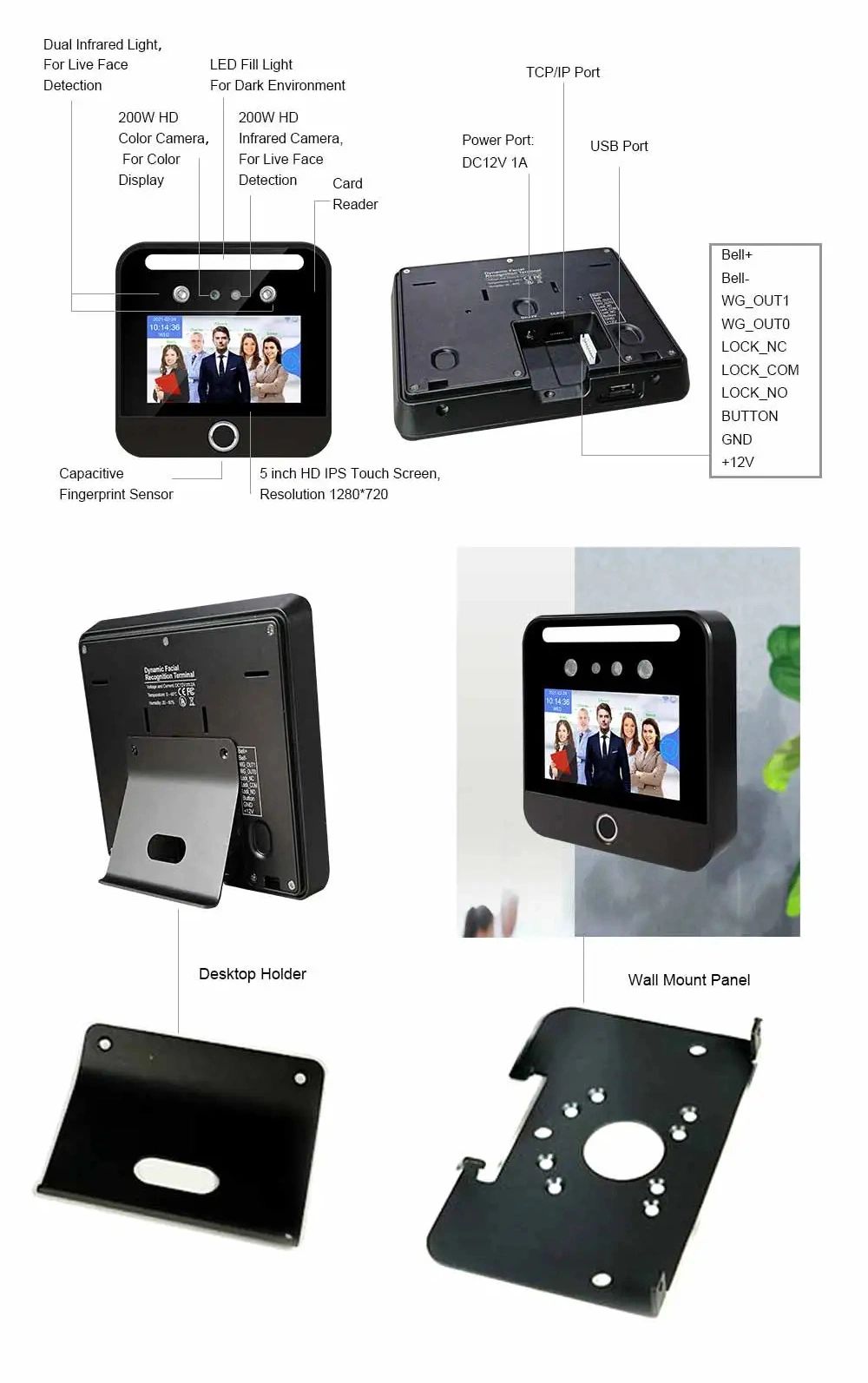 Face Recognition Backup Battery 4G GPS WiFi Fingerprint Biometric Time Attendance Machine