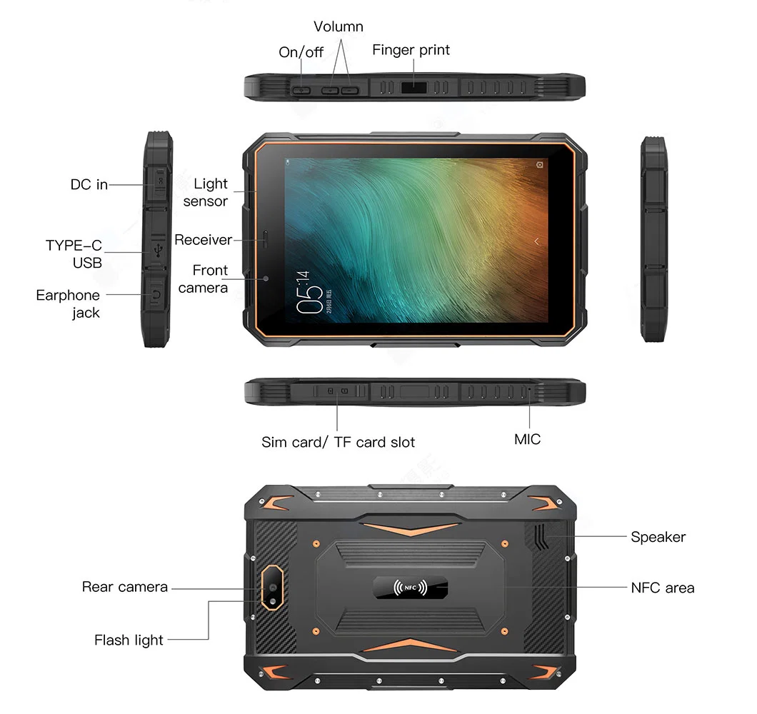 Anti-Drop Anti-Shock IP68 Waterproof Rugged Tablet PC for Outdoor Working Travelling with Fingerprint Recognition