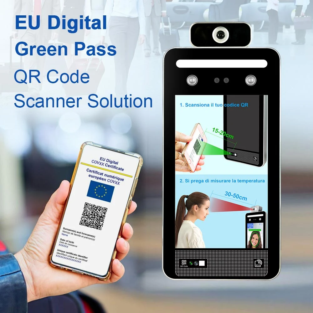 EU Digital Green Pass Face Recognition Temperature Detection Qr Code Reader