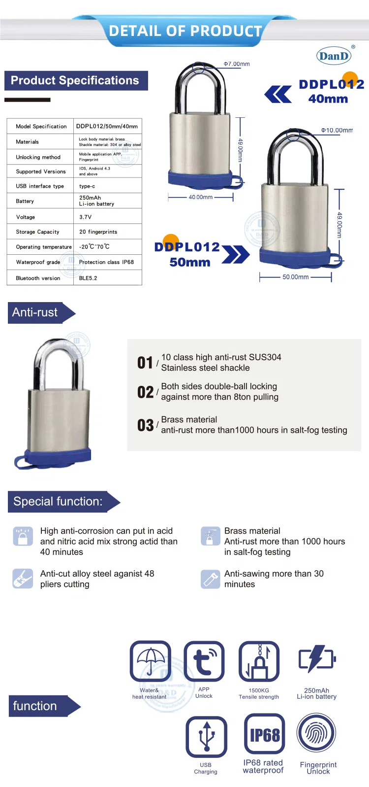 Long Endurance Fingerprint Identification Multi Scene Smart Padlock