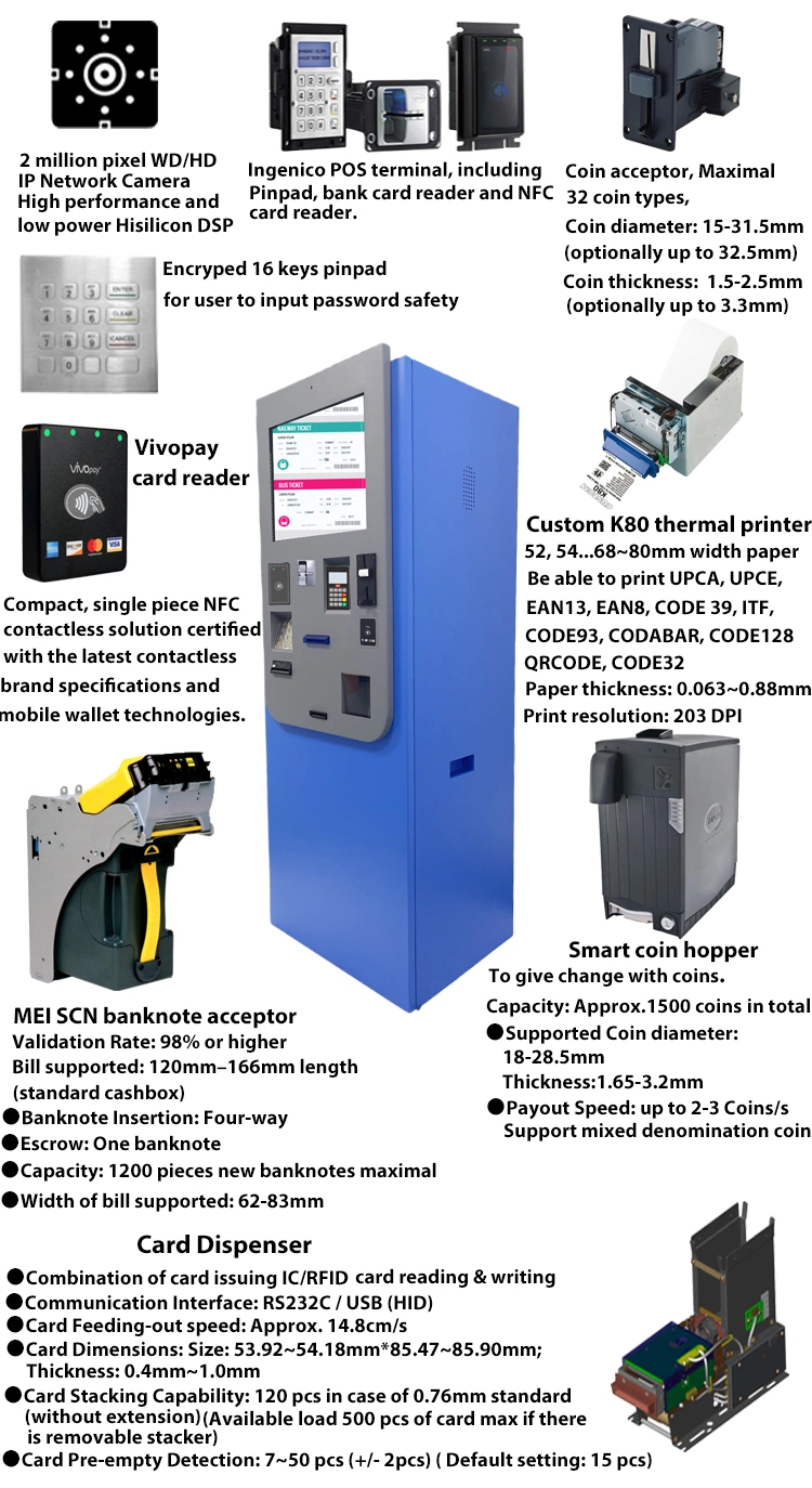 Standing Self-Service Terminal Interactive Touch Screen Service Payment Kiosk Intelligent Face Recognition Machine