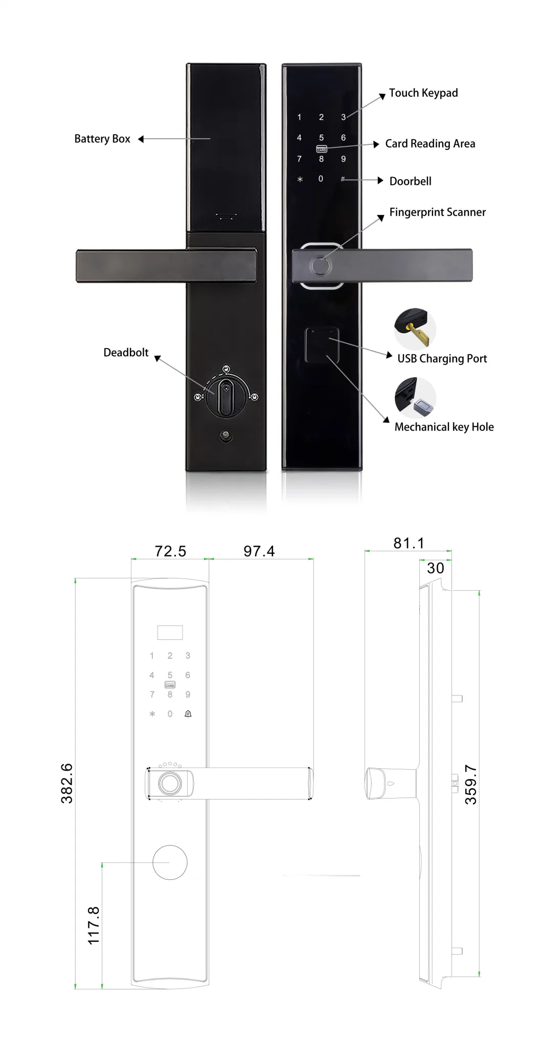 Smart Lock Aluminum Alloy 3D Face Recognition Fingerprint