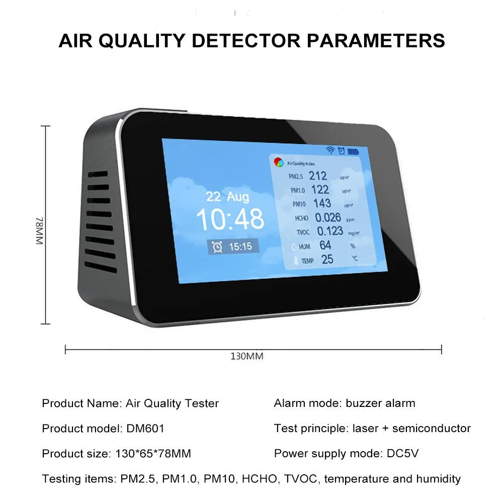 Dm601b 10 in One Air Quality Monitor Tvoc Pm2.5 Temperature Humidity Measuring Device