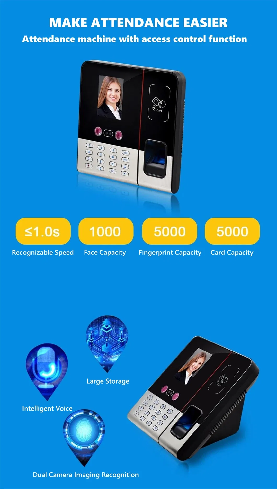 Attendance Machine with Face ID Card Reader Machine Fingerprint Time Recorder