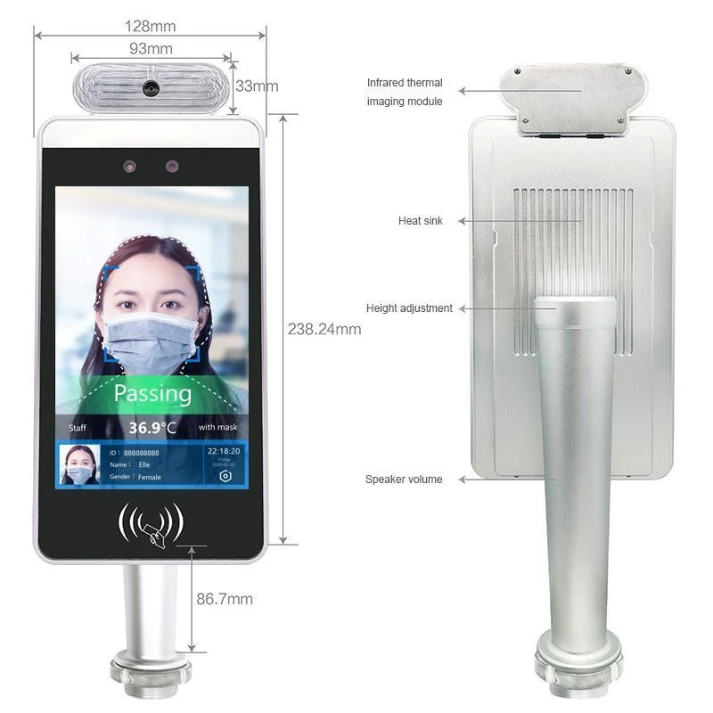 8 Inch IPS Access Control Door Lock System for Camera Face Recognition and Infrared Temperature Measurement