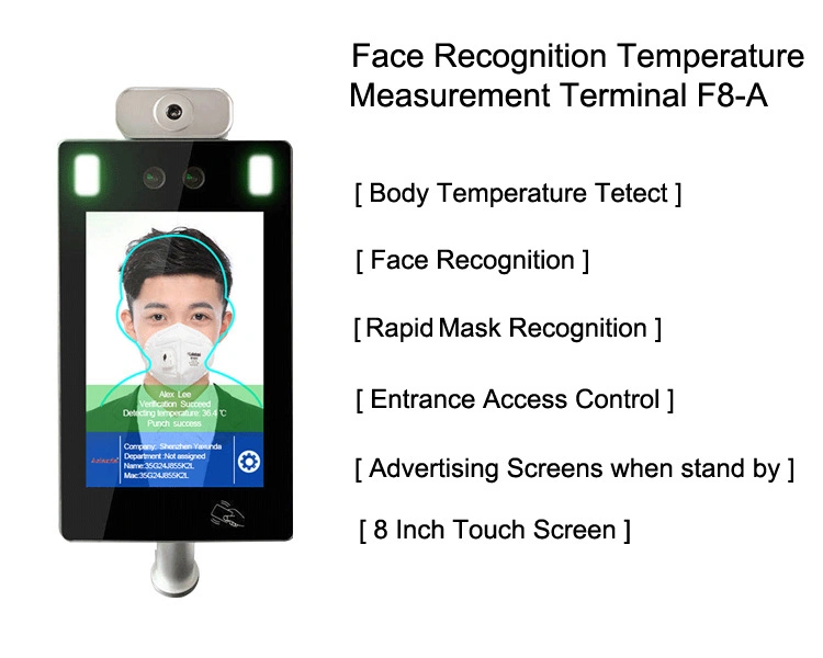 Mask Identify Facial Recognition Camera Temperature Measurement for Access Control Terminal