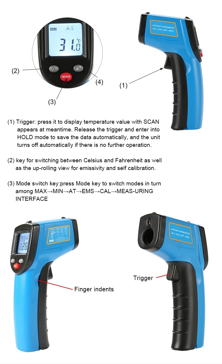 Hand-Held Infrared Thermometer Industrial Temperature Measuring Instrument-50&ordm; C~530&ordm; C GM531 with Self-Calibration Function