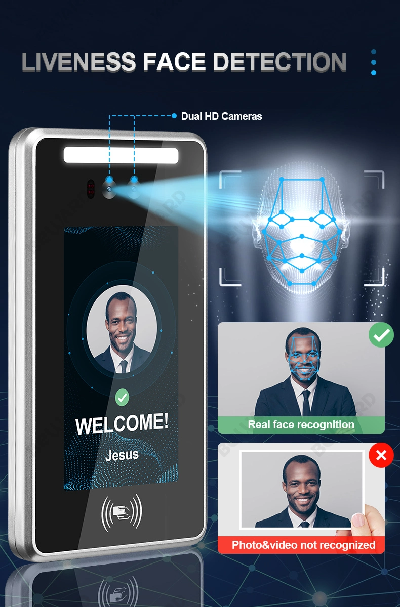 Facial Recognition Big Size Screen Live Scan Multi- 3D Face Time Biometric Products for Attendance and Access Control