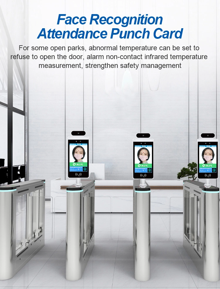 Face Recognition Temperature Terminal RFID IC Card Reader Flap Turnstile Gate Access Control Face Recognition Camera