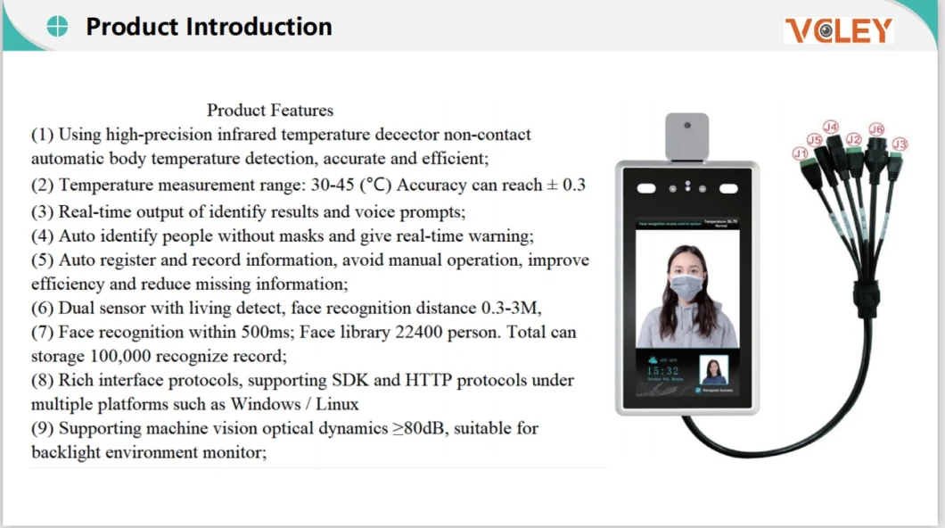 Facial Recognition System Biometric Time Attendance Thermometers