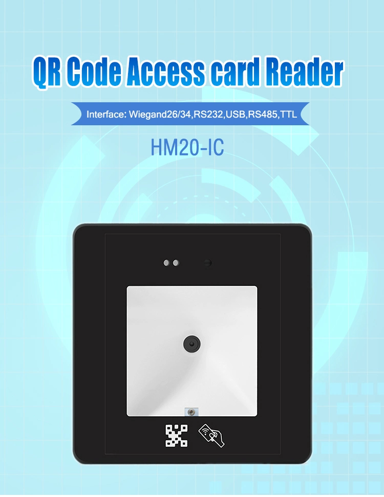 Access Card Reader RFID Card Reader Wwiegand26/34, RS232, USB, RS485, Ttl Embedded 2D+1d Qr Barcode Scanner NFC Reader (HM20-IC)