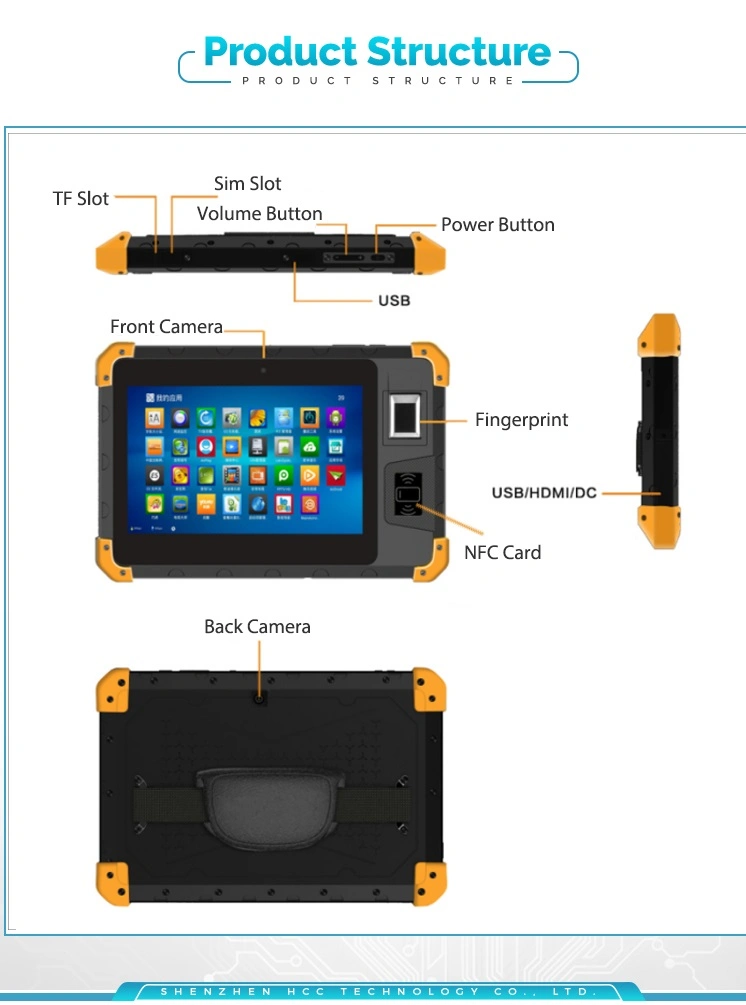 8 Inch NFC Fingerprint Industrial IP67 Biometric Touch Screen Rugged Tablet Android 6.0 Tablet (Z200)