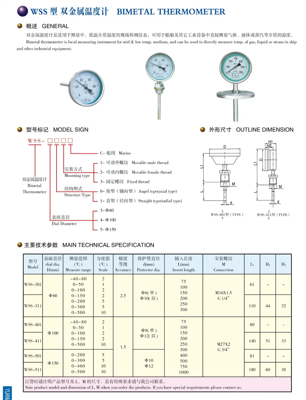 Wss New Design Good Quality Stainless Steel Professional Temperature Measuring Instrument Bottom Connected