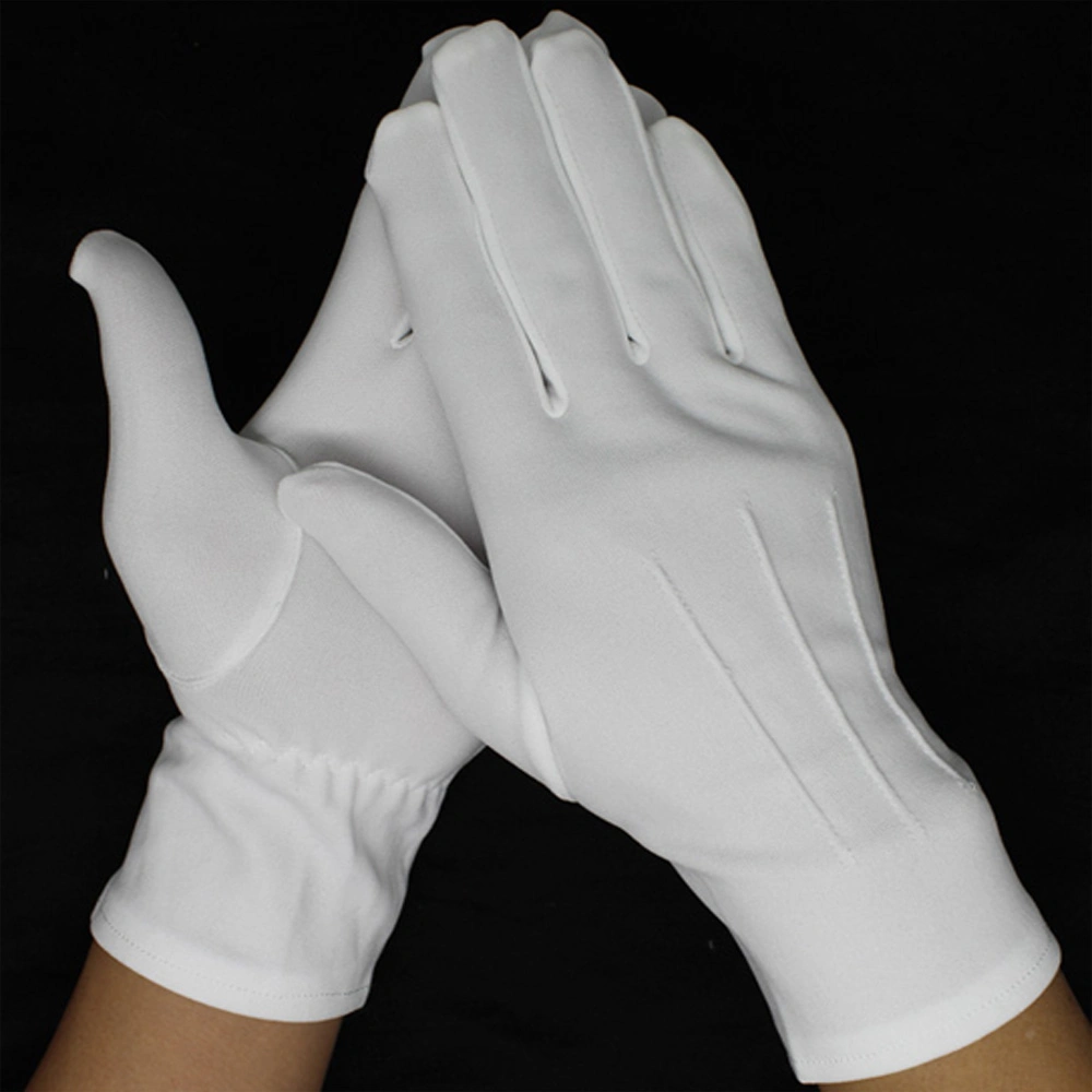 White Nylon Cotton Stitches Gloves Band Costume Formal Dress Parade Inspection