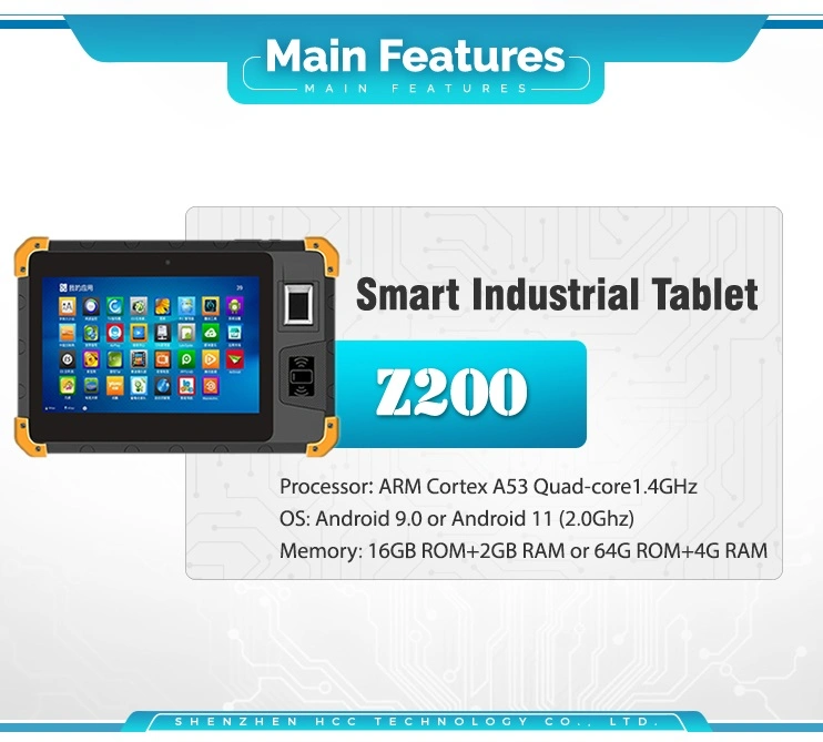 8 Inch NFC Fingerprint Industrial IP67 Biometric Touch Screen Rugged Tablet Android 6.0 Tablet (Z200)