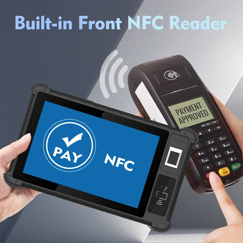 Removable 8000mAh Battery Industrial Biometric Fingerprint 4G RJ45 Android IP65 Rugged Tablet with Front NFC Reader