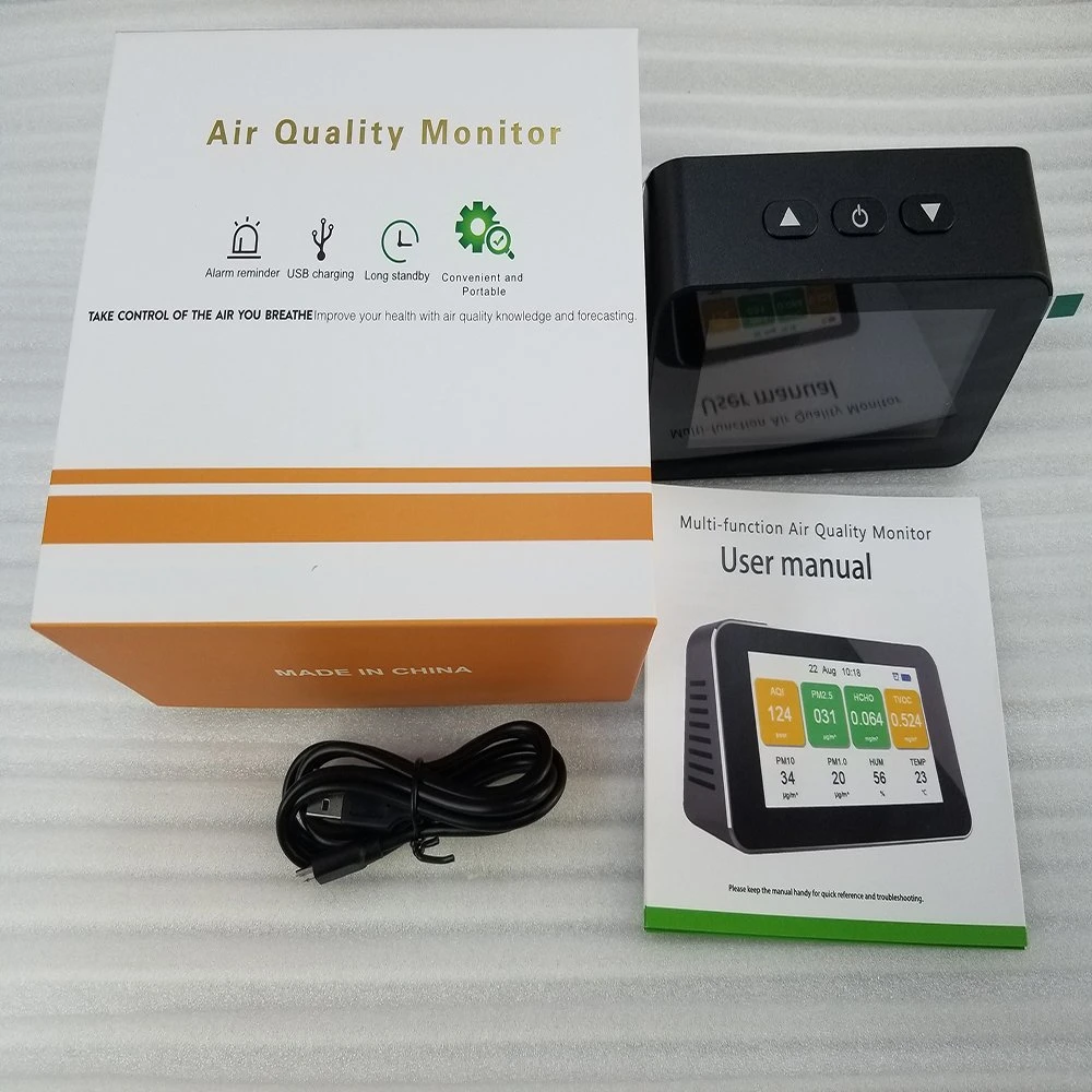 Multifunction LCD Screen 9 in 1 Air Quality Monitor Sensor Tvoc Pm25 Temperature Humidity Measuring Device