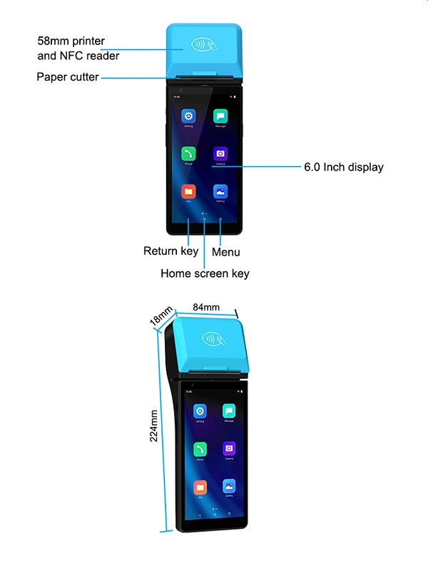 Gms Android 11.0 All in One Msr IC Chip RFID POS Terminal WiFi 4G POS Handheld POS Device with Barcode Scanner Fingerprint Scanner Thermal Label Optional (Z500)