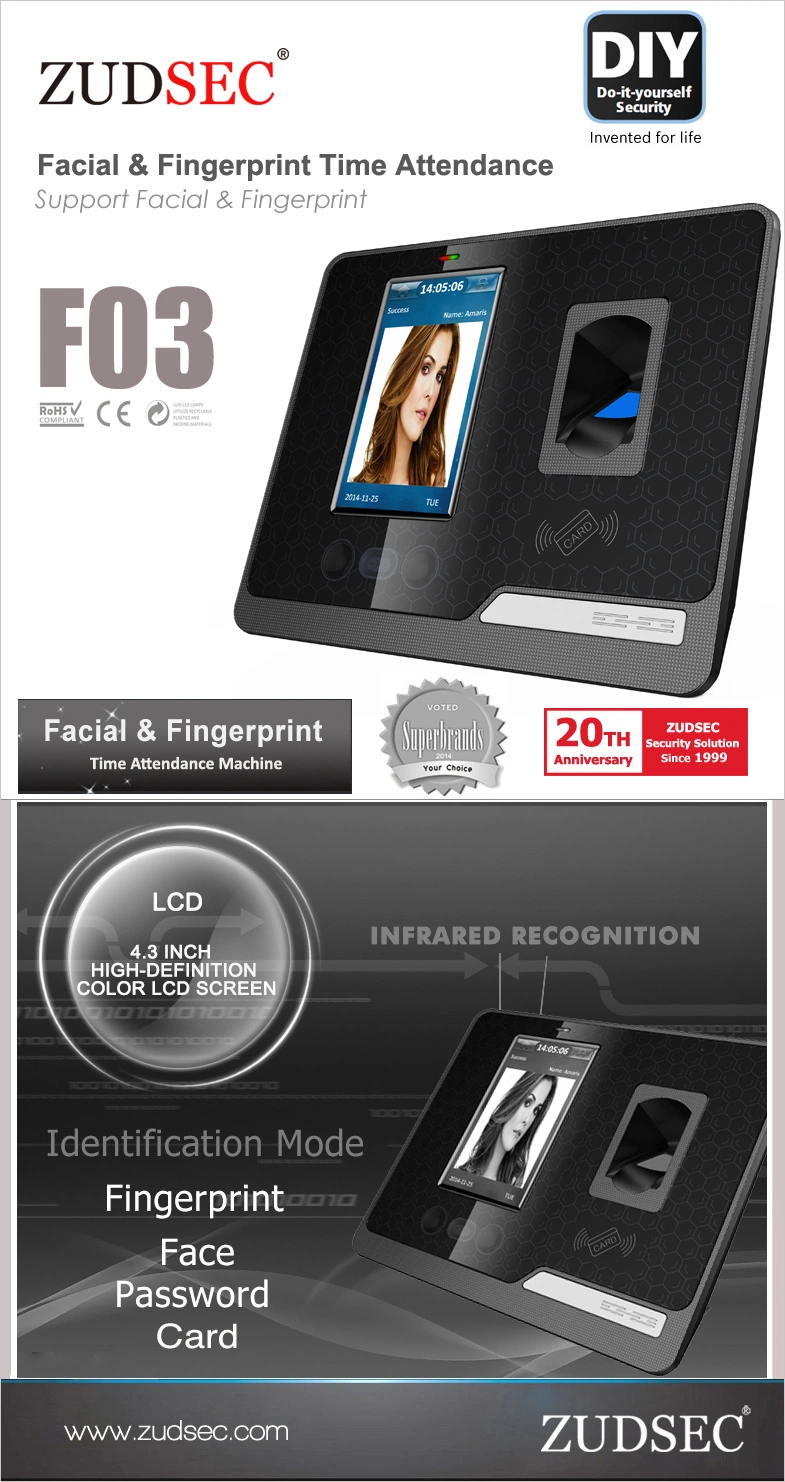 TCP/IP Facial Recognition Biometric Fingerprint Time Attendance with Access Control Function