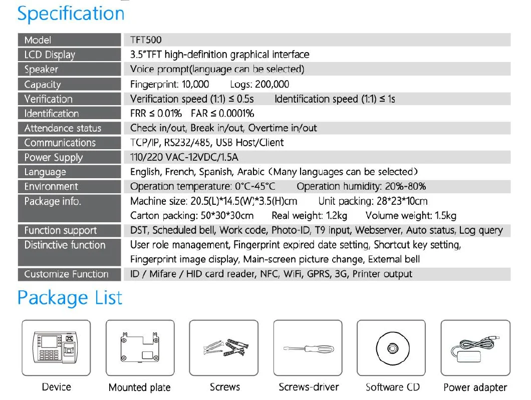 WiFi 4G Biometric Fingerprint Time Attendance Terminal with Cloud Server Software