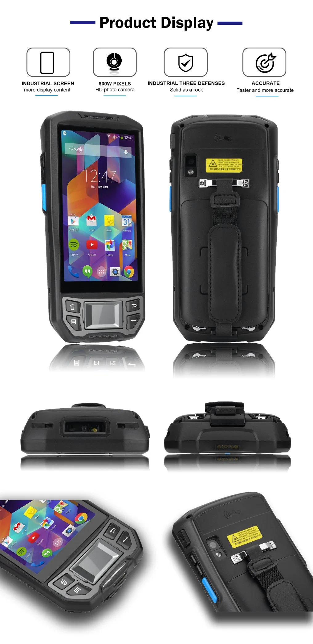 Portable Android 1d 2D Barcode Scanner RFID Rugged PDA with NFC Fingerprint Reader