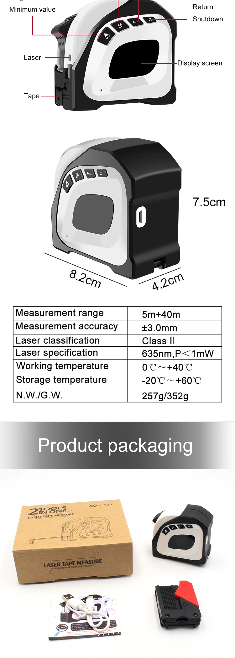 2 in 1 Digital Laser Tape Measure Distance Meter