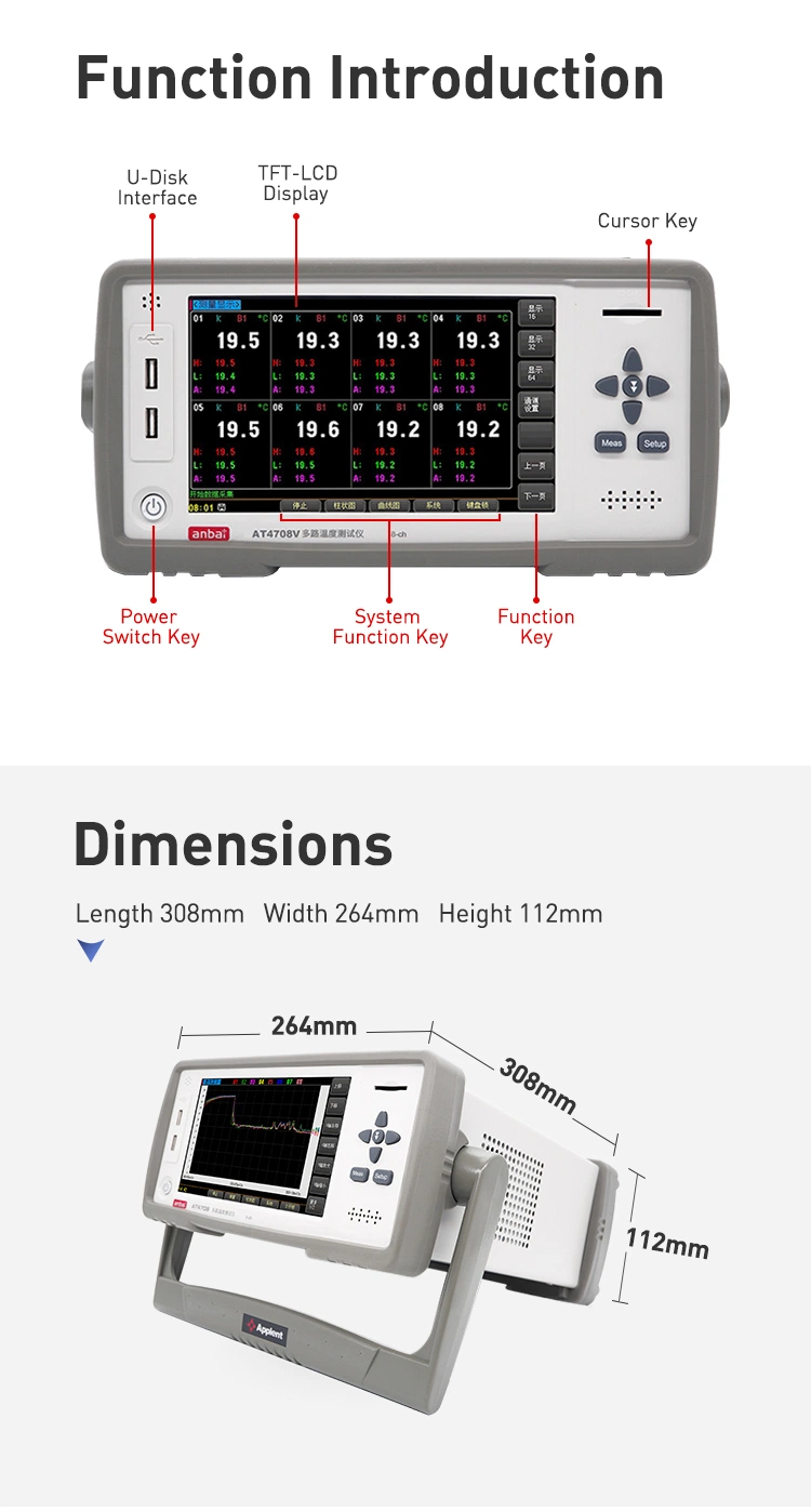 At4716V Digital Temperature Logger Temperature Measuring Instrument Support PT100