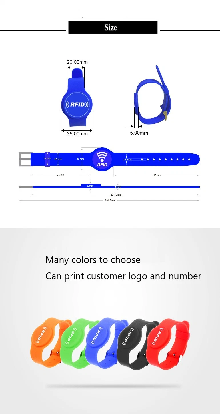 Adjustable Passive RFID Wristband Price Silicone Wristband / Bracelet NFC Tag Waterproof Smart RFID Band 13.56MHz Read and Write