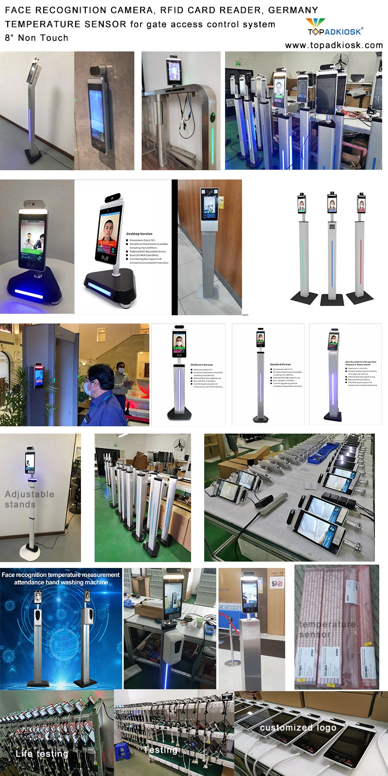 Table Stand Security Access Control Machine with Face Facial Recognition and High Precision Germany Temperature Sensor