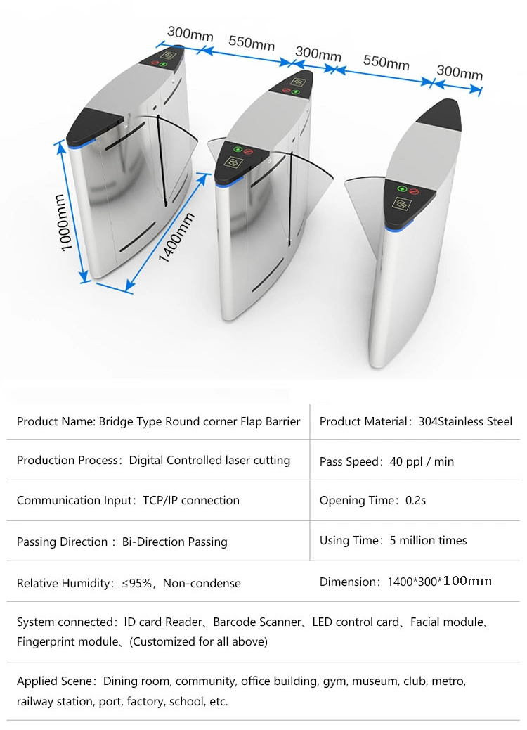 Facial Recognition &amp; Temperature Measurement Stainless Steel Flap Turnstile Barrier Gate