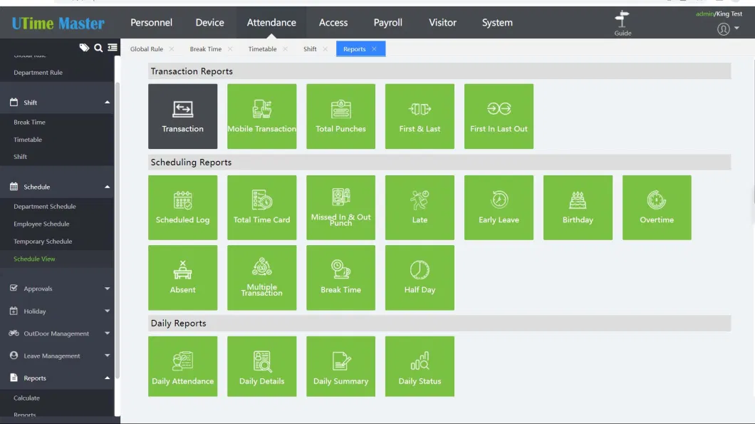 Adms Face Identification Fingerprint Time Clocking in Attendance with Central Server Software