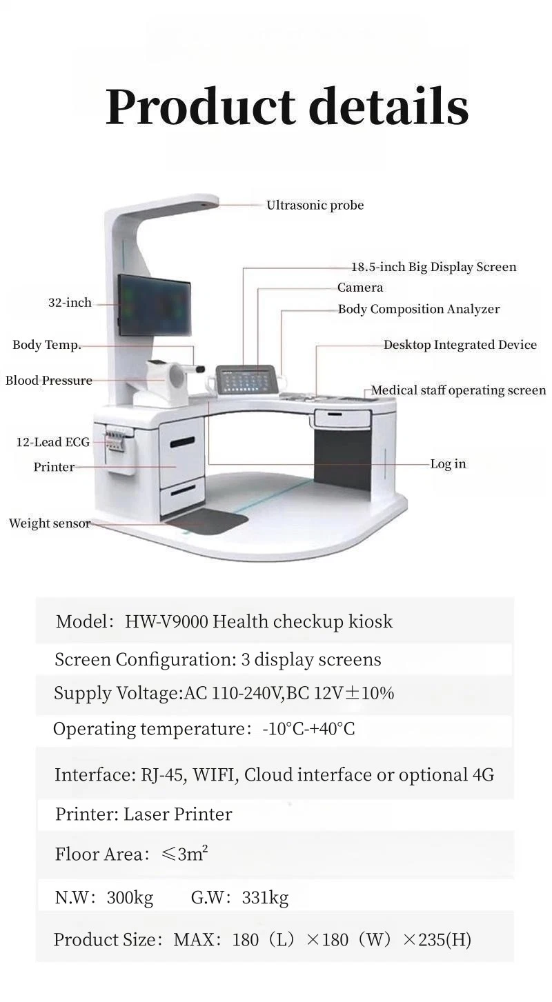 Medical Hospital LCD Touch Screen Self-Service Health Check Kiosk