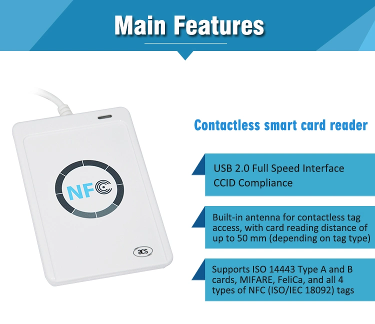 Cheap Price ISO 18092 Felica ISO 14443 USB Smart Contactless NFC Card Reader Writer ACR122u