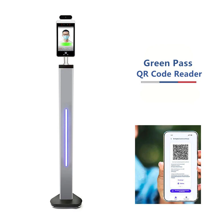 New Products Touchless Digital Green Pass Reader Qr Code Scanner 8 Inch Biometric Facial Recognition Thermometer Access Control Temperature Measurement Terminal